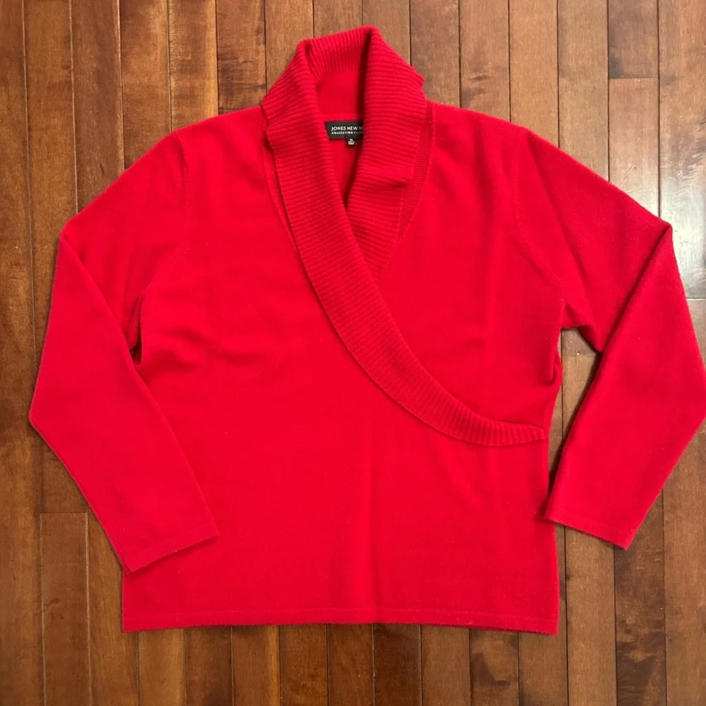 Jones New York Women's Red Cowl Neck 100% Cashmere Sweater Size XL - Picture 1 of 9